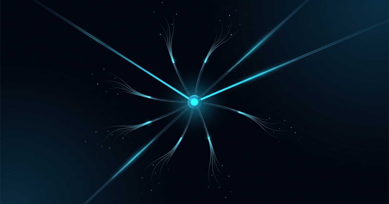 A glowing central point with several threads cut and drifting free, and one thread still attached, representing tasks a business owner has and hasn't yet handed off.